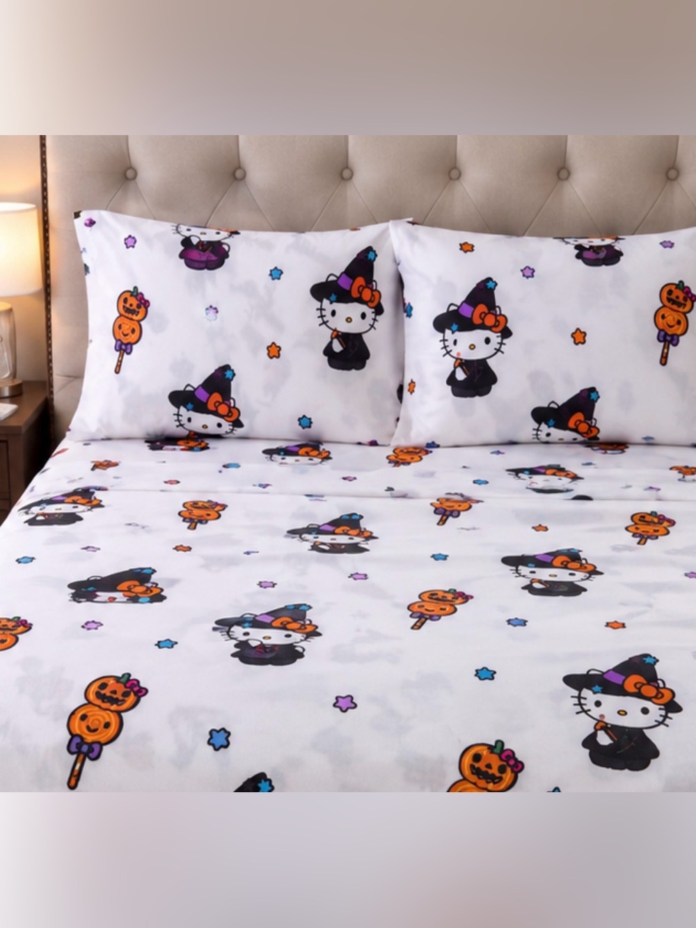 Hello Kitty Halloween Pumpkin Sheet Set - White, Orange, Black, Purple 100cotton
